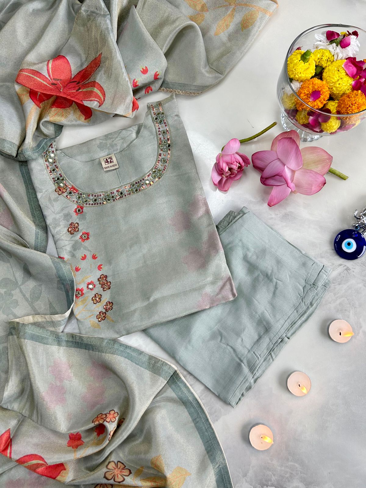 Embroidered Tissue Straight Dupatta Set