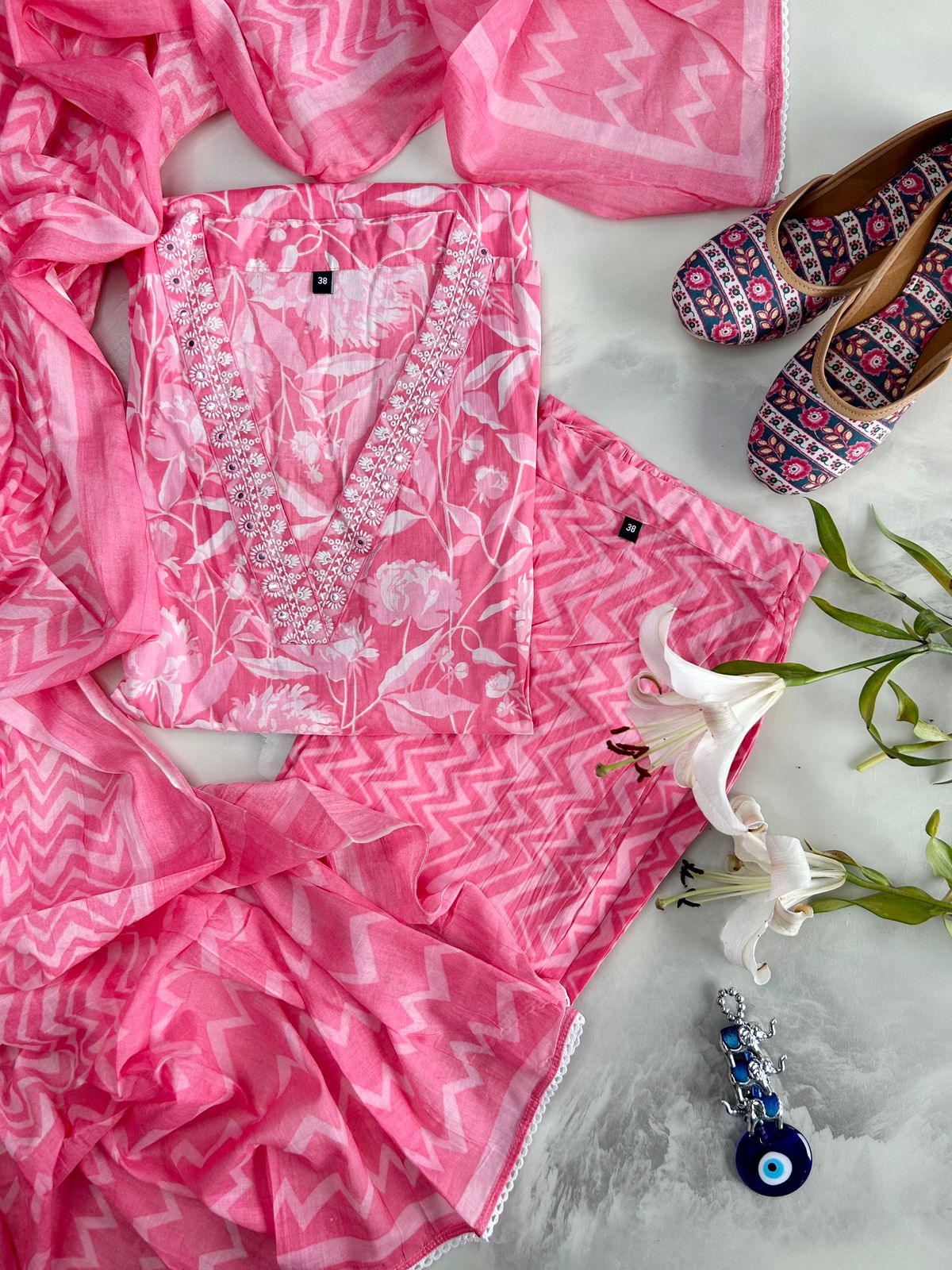 Printed Pure Cotton Straight Dupatta Set